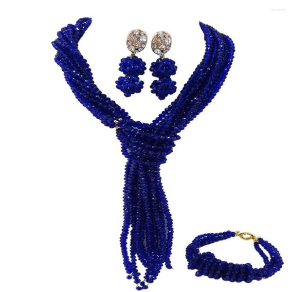 Set di orecchini da collana set royal blu africano perle nigeriane di gioielli in costume set di gioielli