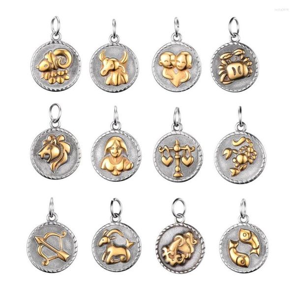 Charms de aço inoxidável zodíaco charme para jóias que fabricam metal doze constelações por atacado 12pcs/lote