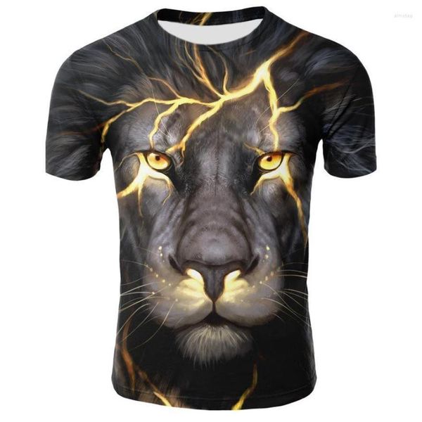 Camisa masculina camisa harajuku camisa casual 3 dt roupas de leão de camiseta impressa na cabeça de manga curta