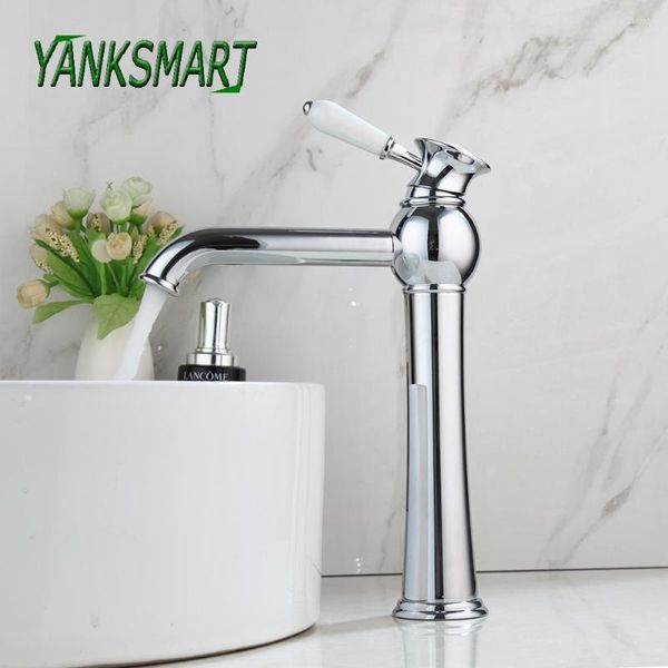 Waschbecken Wasserhähne YANKSMART Luxus Chrom poliert massivem Messing Wasserhahn Becken Keramik Einhebelmischer Wasserhahn