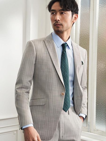 Erkekler Suits Erkekler Suit Haki Stripe İnce Fit ince Blazer Pantolon Set Boş Zaman Düğün Damat 2023 İlkbahar Yaz Giysileri Artı Boyut 1 Düğmesi