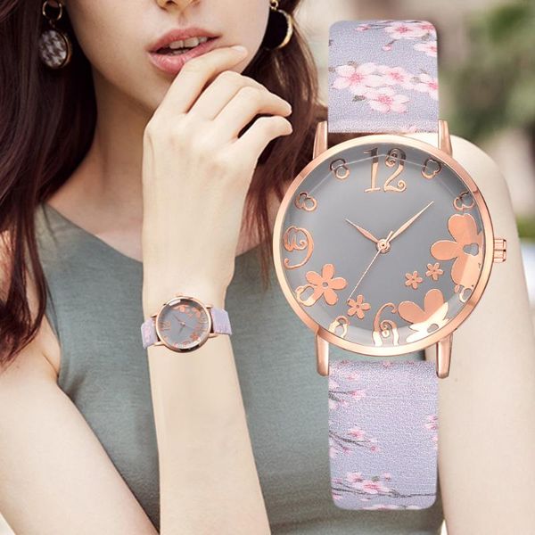Нарученные часы Drop Girl Luxury Watch Женщины модные тисненные цветы