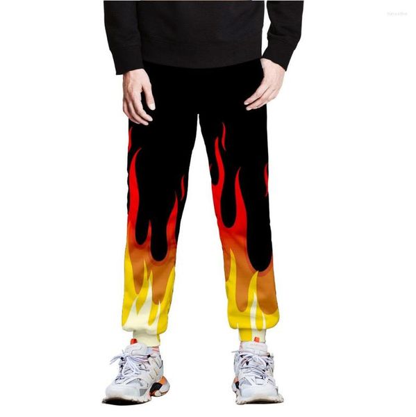 Pantaloni da uomo larghi rosso e giallo fiamma 3D stampa jogging donna uomo Y2k pantaloni casual Harajuku Hip Hop Skateboard pantaloni sportivi