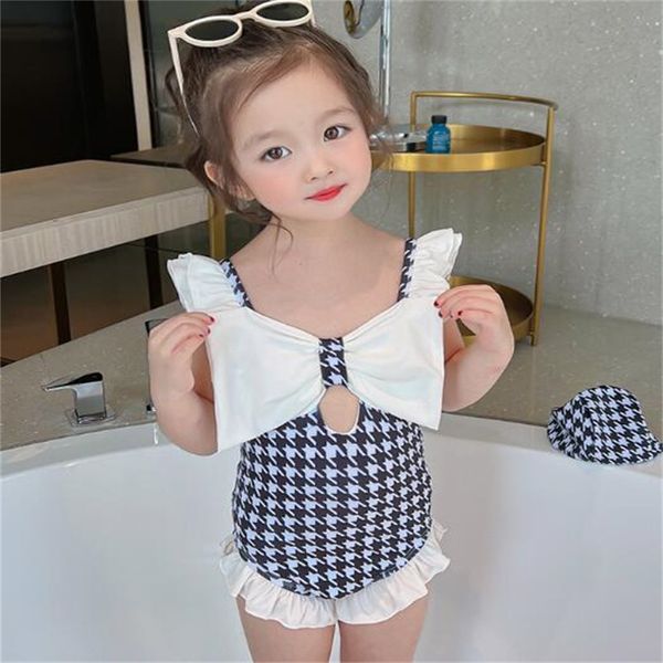 Moda das crianças meninas uma peça de banho de banho infantil bebê fofo de biquíni sem mangas de maiô