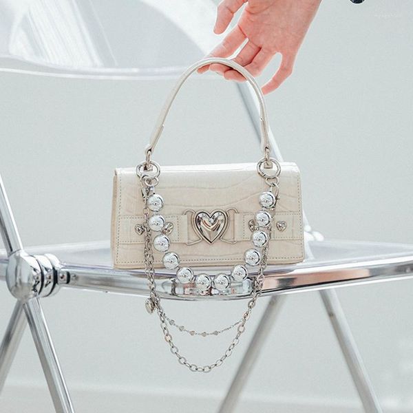 Evening Bags Women's Shoulder Bag 2023 PU Leather Purses And Handbags Female Fashion Casual Crocodile Pattern Beaded Chain Square
