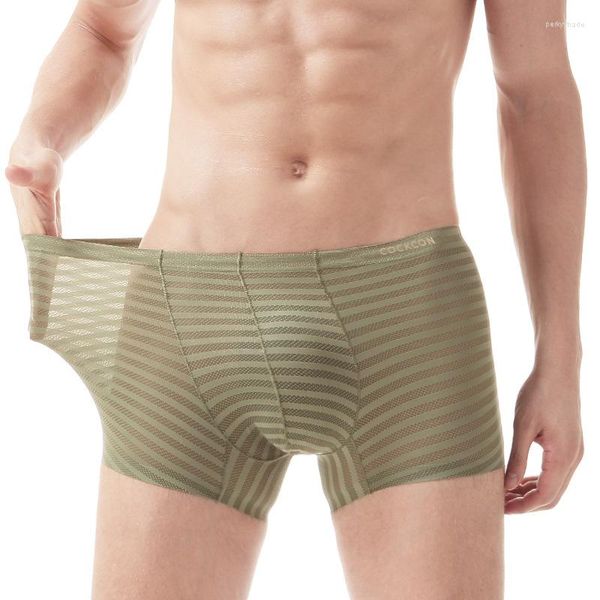 Cuecas Ultra-finas transparentes sexy respiráveis ​​roupas íntimas gelo listra de seda masculina boxer shorts sem costura Man U Bolsa U