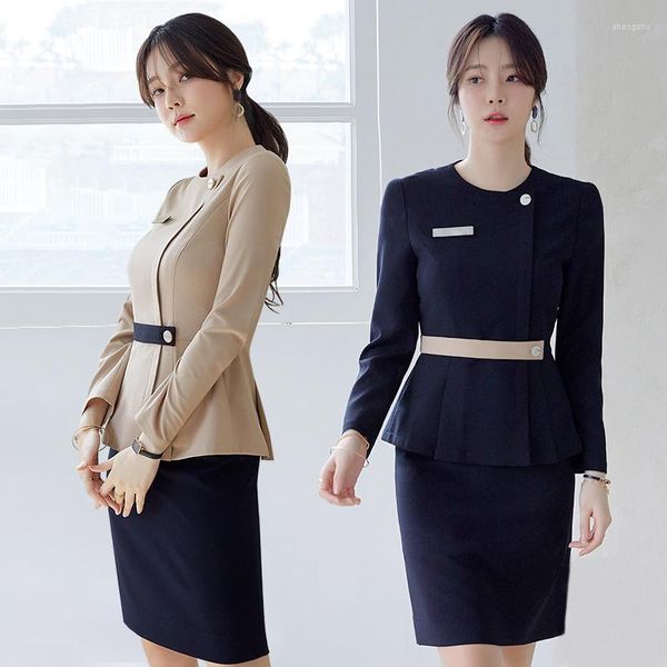 Vestidos de trabalho Salão de beleza Mulheres recepcionistas uniforme de outono el feminino Roupa de vendas formal Sales Office Lady Elegant Skiot Suits