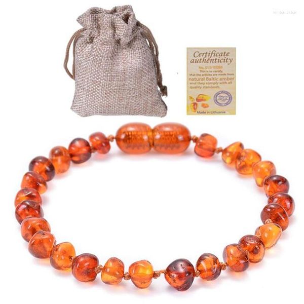 Strand Amber Báltico Báltico Bracelet Cognac Madeiras feitas à mão PU para bebês crianças 1set