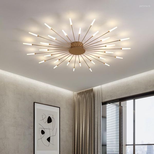 Lampadari Lampadario moderno a LED per soggiorno Camera da letto Casa Tetto Lampada da soffitto in metallo dorato per interni con apparecchio di illuminazione a controllo remoto 2023