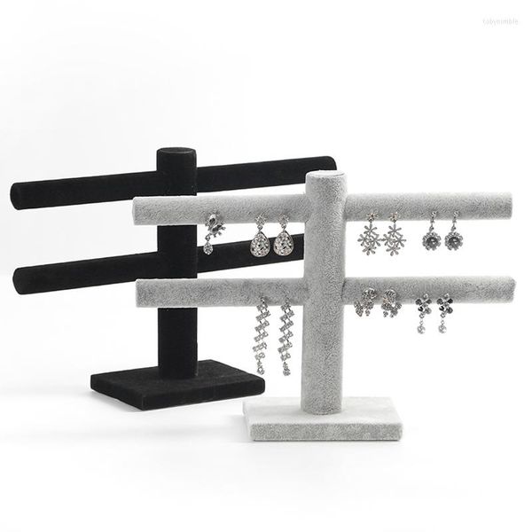 Bolsas de jóias Brincador de veludo Brincador Stand Rack e Preto de Brincos de Exibição de Brincos Ti-Bar Black 2 Tier Para Armazenamento de Armazenamento da Loja