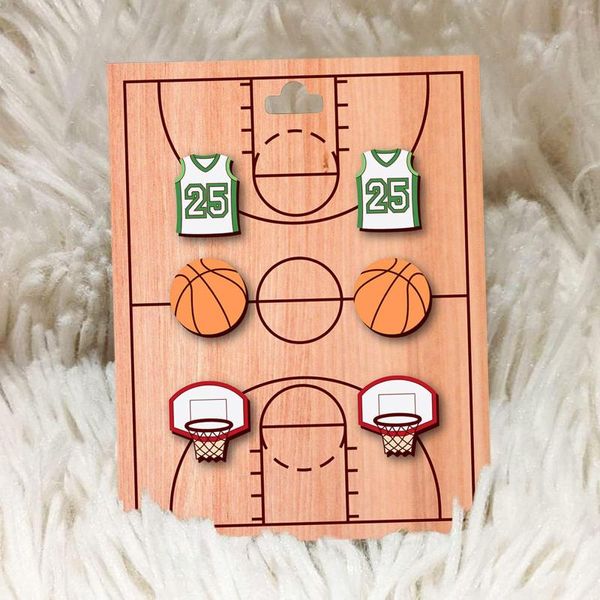Orecchini a lobo Basket Shoot Dress Ball Set Wood Card Wooden Ladies Sport
