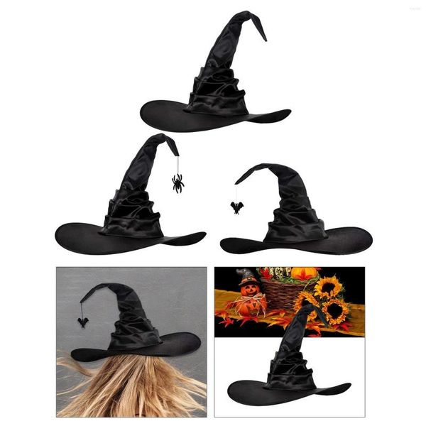 Chapéus de aba larga Halloween Pleated Hat Hat Party Dress Up Black Oxford Ploth Makeup Props Costume