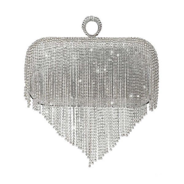 Abendtaschen Strass Hochzeit Geldbörse Damen Clutch Luxus Design Damen Handtasche Silber Kleine Quaste Beutel Kette Schulter 230427