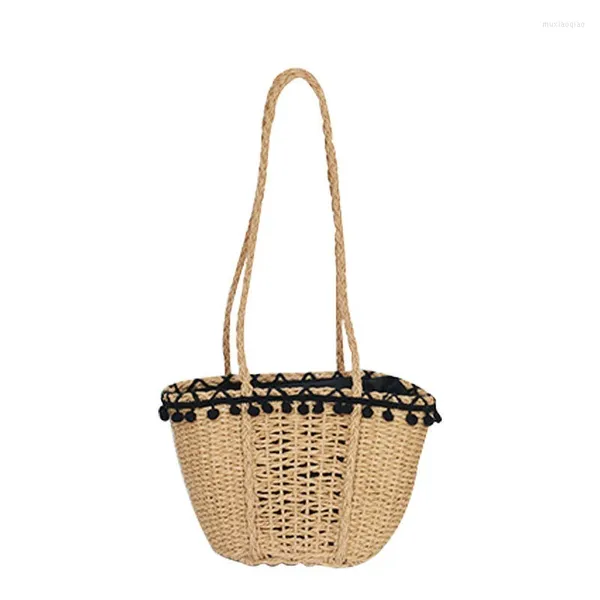 Aufbewahrungstaschen Sommer Handgemachter Strohkorb Damen Urlaub Strandtasche Einfache One-Shoulder Retro Rattan Mode Damen