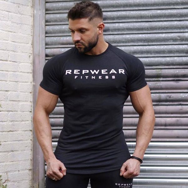 Camisetas masculinas de algodão camisa de manga curta de verão academia de verão fitness bodybuilding camiseta apertada marca masculina camisetas tops de homem de treino casual