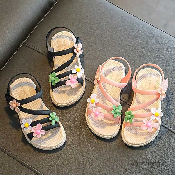 Sandali Sandali estivi per bambine 2023 Nuovo fiore Sandali per bambini semplici e carini rosa verde Bambino Baby Soft Casual School kids Scarpe il regalo