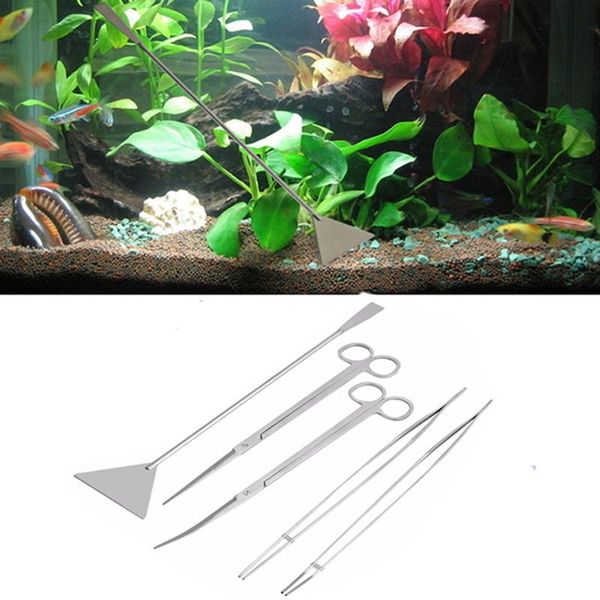 Strumenti Kit di strumenti professionali per la manutenzione dell'acquario Pulitore per acquario Pinzette Forbici per piante vive Erba Accessori per acquari per pesci