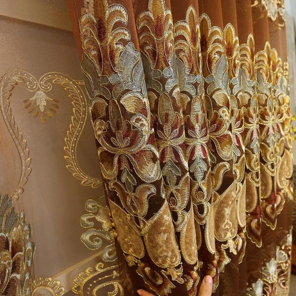 Cortina europeia Royal Luxury Gold Curtains envolvidas para a sala de jantar viva quarto pura/decoração de casa de voz