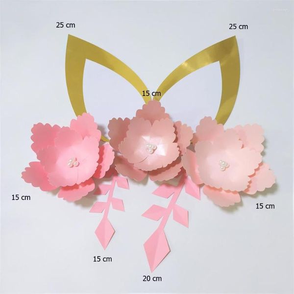 Flores decorativas Cardstock Baby Pink Diy Papel fácil com orelhas folhas definidas para o berçário Decoração de flor de flor do chuveiro Tutoriais de vídeo