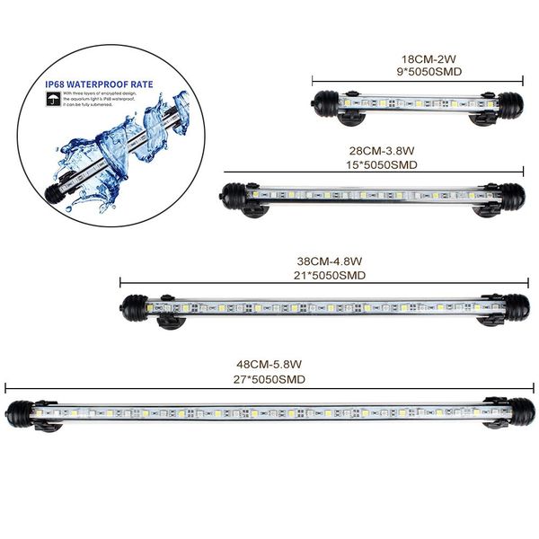 Освещение DOCEAN 18/28/38/48 СМ, вилка европейского стандарта, аквариумный светодиодный RGB цветной подводный погружной светильник, водонепроницаемый 5050 SMD, водная лампа