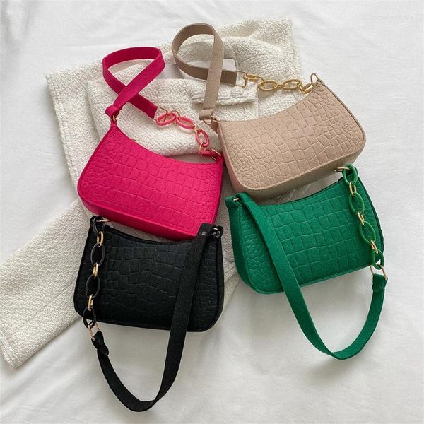 Borse da sera Casual Fashion Chain Shoulder Phone Bag Ladies Design Feltro semplice tinta unita quadrato sotto le ascelle per le donne