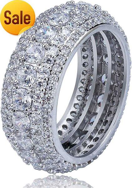 TOPGRILLZ 10 mm 5 Reihen 14 Karat vergoldeter hochwertiger Diamant CZ Royal Eternal Wedding Verlobungsring für Männer und Frauen Kubikzirkon