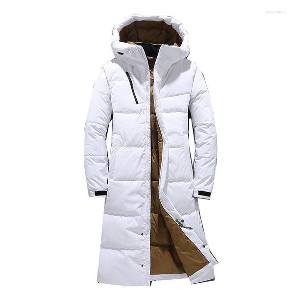 Herren Daunen 2023 Herren Winter Outdoor X-Long Trenchcoat Jacke Verdickung mit Kapuze Schwarz Weiß Parka Mäntel Große Größe