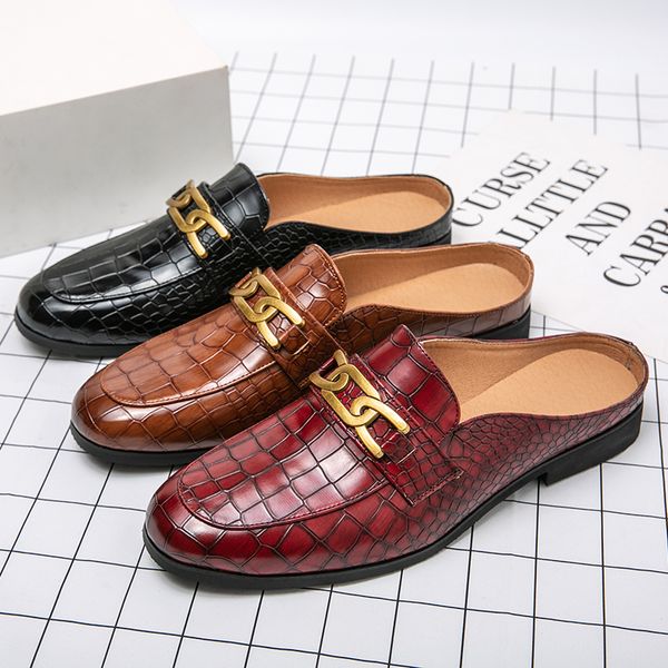 Krokodilmuster Männer Halbsommerschuhe für Männer Mules Lässige Designerschuhe Mode Loafers Luxus Hausschuhe Soziale Mokassins