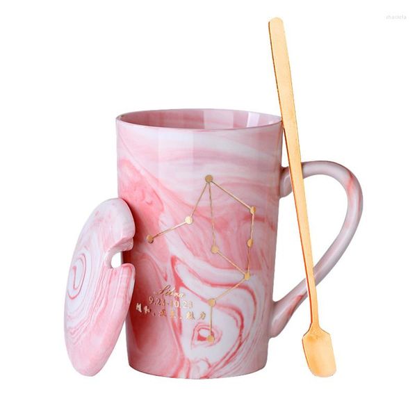 Canecas de mármore natural 12 constelação de cerâmica caneca rosa zodíaco com tampa de personalidade criativa de café 380 ml xícaras e xicara