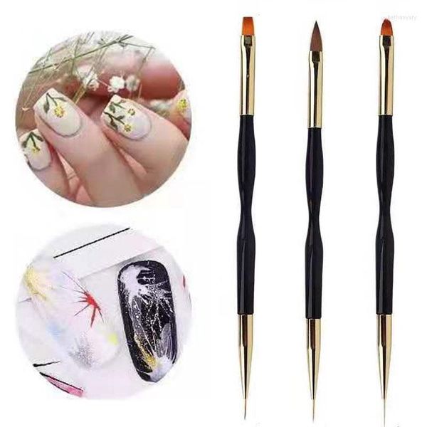 Pennelli per unghie Gel UV Art Pen Grid Carving Drawing Line Brush Punteggiatura Strumenti per manicure Accessori a doppia testa fai-da-te