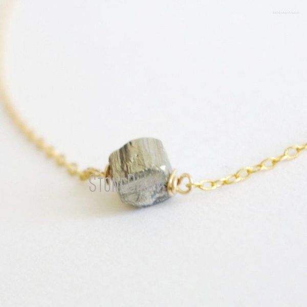 Подвесные ожерелья NM42376 крошечное пиритовое ожерелье Сырой камень драгоценный камень натуральные золотые украшения