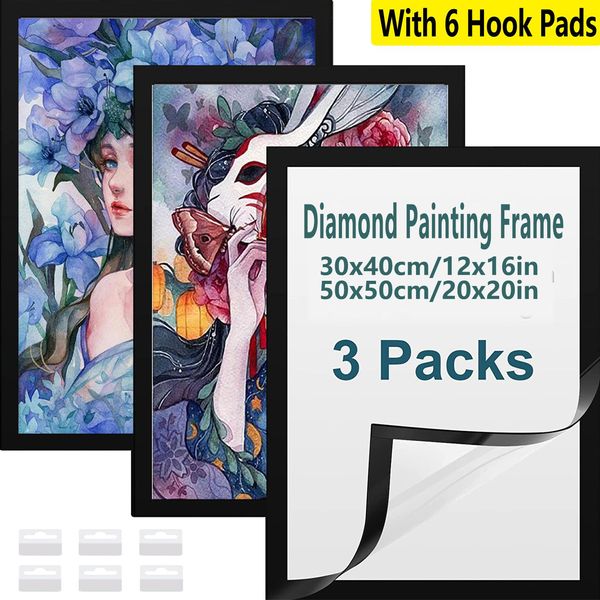 Nähen neue 3PCs Buntes Magnetic Diamond Painting Frames Diamond Art Frames Magnetic Kühlschrank Foto Selfadhäsionsrahmen mit 6 Hakenpolstern