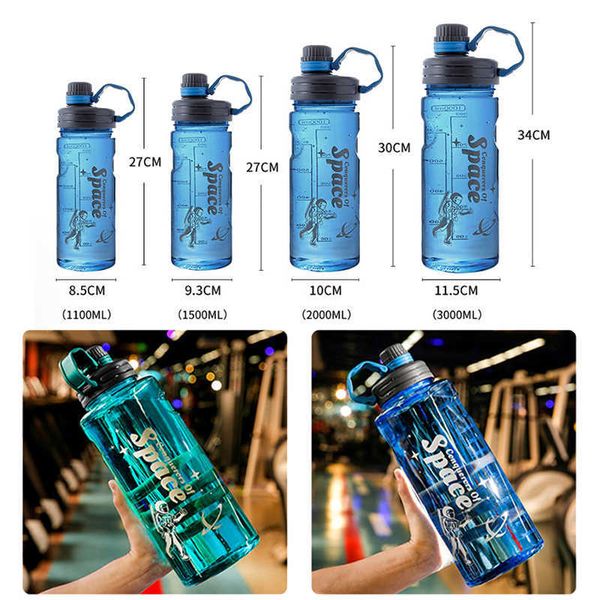 Becher 2 Liter Sport-Wasserflaschen Transparenter Kunststoff-Wasserbecher BPA-freie Wasserflasche Tragbare Outdoor-Reise Fahrrad Trinkgefäß Krug Z0420