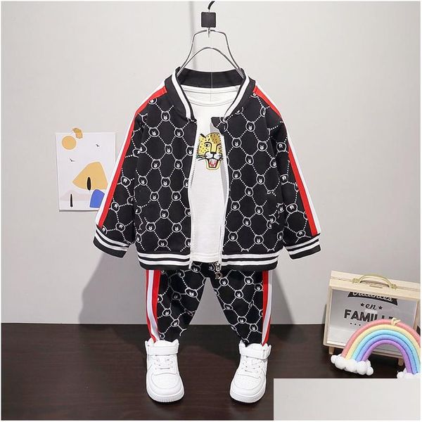 Set di abbigliamento Nuovi bambini primaverili per bambini vestiti per bambini abiti per bambini maglietta 3pcs/set turisci da cotone per neonati drop drop delivery baby dhmtg