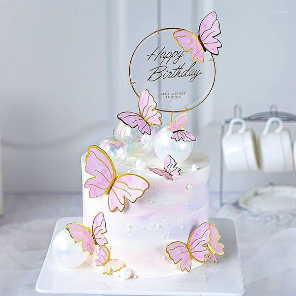 Bomboniere 11 pezzi/set buon compleanno fata farfalla cake topper carta decorazioni rosa per decorazioni per bambini regalo per baby shower