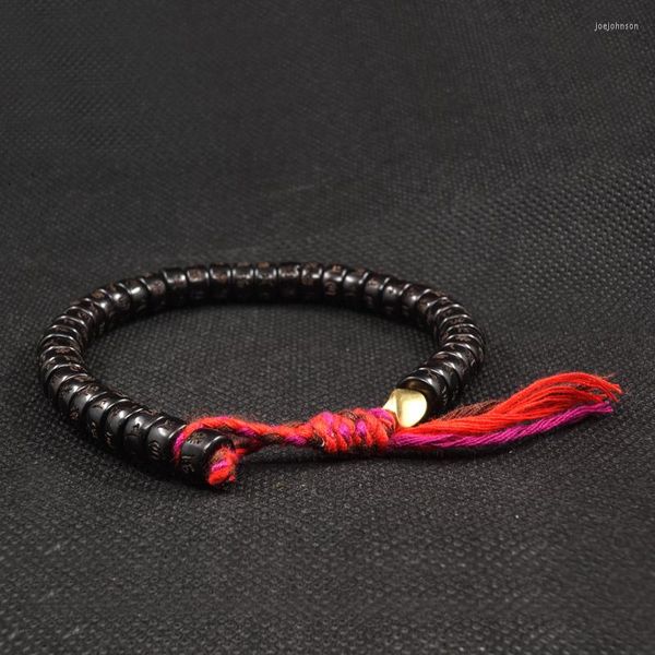 Braccialetti con ciondoli POHIER Buddha tibetano Filo di cotone intrecciato a mano Bracciale con nodi fortunati per uomo Donna Bracciale con conchiglia di cocco naturale Perlina intagliata