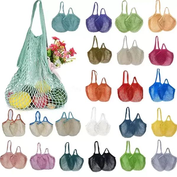 DHL Fast Mesh Bags Lavabile Riutilizzabile Cotone Grocery Net String Shopping Bag Eco Market Tote per Frutta Verdura Manici corti e lunghi portatili Commercio all'ingrosso