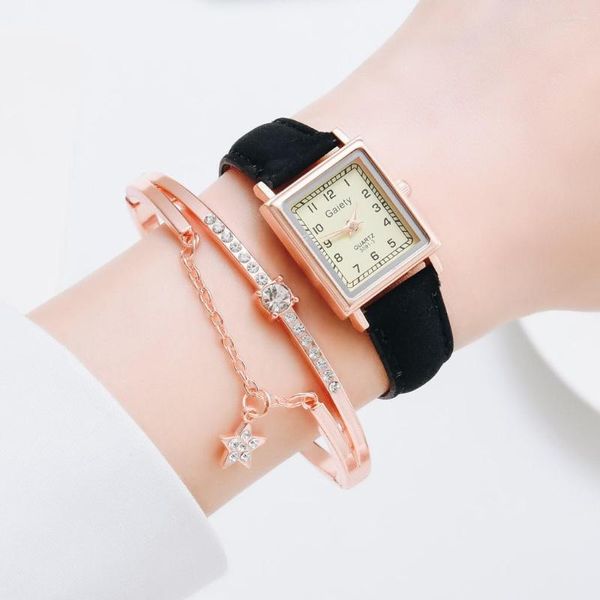 Montres-bracelets 2 pièces ensemble mode femmes ceinture en cuir robe Quartz horloge cadran carré Sport Bracelet décontracté dames montre-Bracelet Relogio