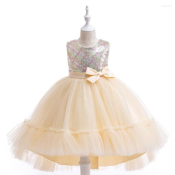 Mädchenkleider Hochzeit Junior Brautjungfer Kleid Champagner Tüll Tutu Prinzessin Pailletten Li-Lo Kinderkleidung Party Für 4-8 Jahre