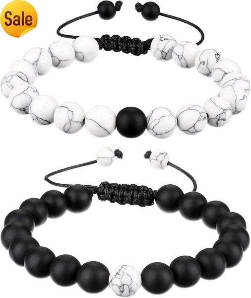 BBTO Howlith Armband Schwarz Matt Achat Armband Paar Armband Distanz Armband Energieperlen Armband Geeignet für Valentinstag, D ay, Geschenke, Ma tteAg ate, How liteElas