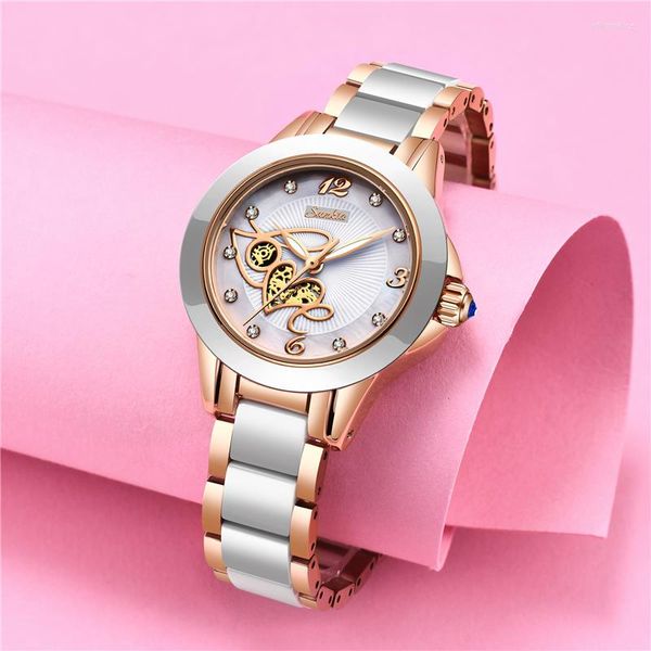 Orologi da polso SUNKTA Orologio con cinturino in ceramica con superficie diamantata Orologi da donna impermeabili alla moda Top Quartz Relogio Feminino