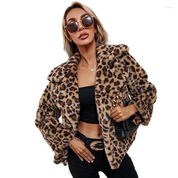 Damen Pelz 2023 Grenzüberschreitender Mantel Leopard Zebra Revers Plüsch Lose Mode Damen Faux WomenTide
