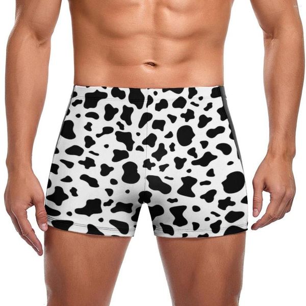 Costume da bagno da uomo Costume da bagno con stampa mucca bianca nera Modello alla moda con macchie Boxer da bagno elastici per animali Taglie forti Uomo da piscina