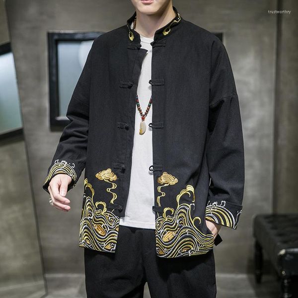 Jaquetas de jaquetas masculinas estilo chinês estilo masculino bordado largo stand-up colar harajuku casual casual tradicional