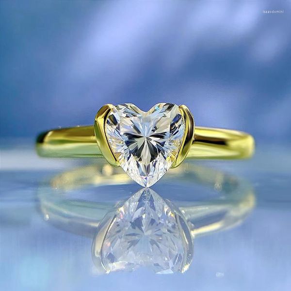 Ringos de cluster 14K Gold Heart Diamond Ring Real 925 Sterling Silver Party Weding Wand