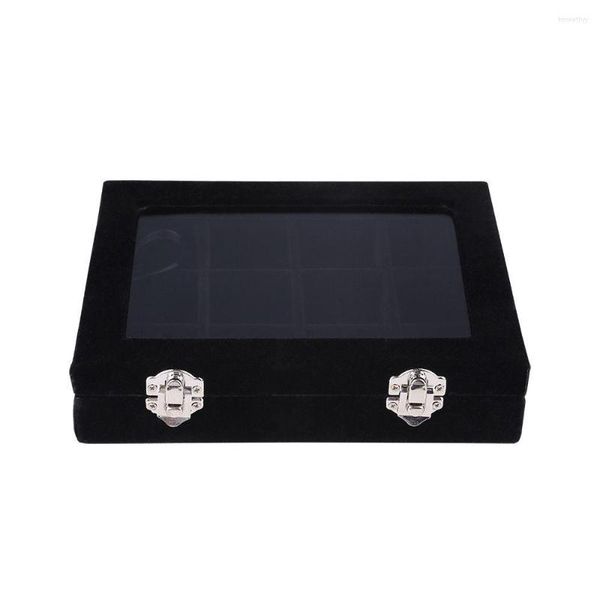 Bolsas de joias pretas 12 grade de veludo anel de vidro de vidro exibição de caixa organizador de bandeja de breol da bandeja de armazenamento