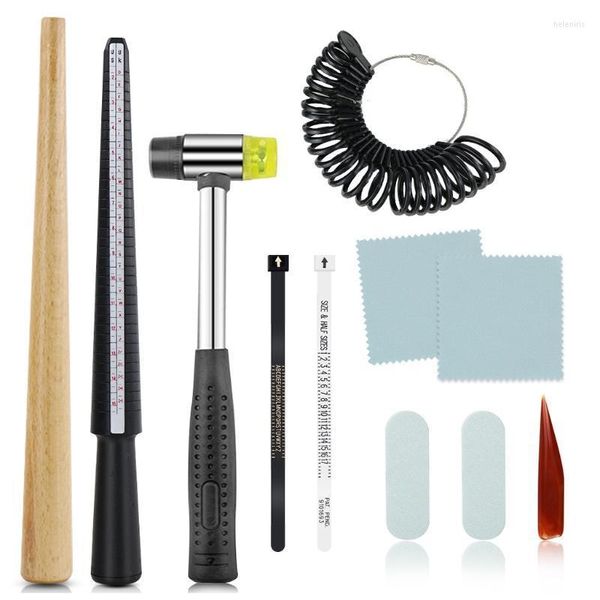 Kit di riparazione per orologi Strumenti 11 Pz Anello Mandrino Sizer Stick Dito Calibro Martello Attrezzature di misurazione dei gioielli G5GCRepair Hele22