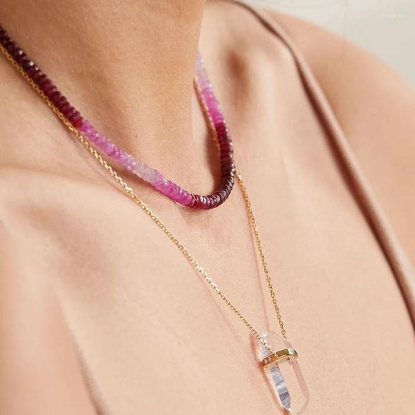 Charm de moda feminina charme de gemas naturais colar de rubi design exclusivo design rosa rosa stone curta jóias de casamento presente