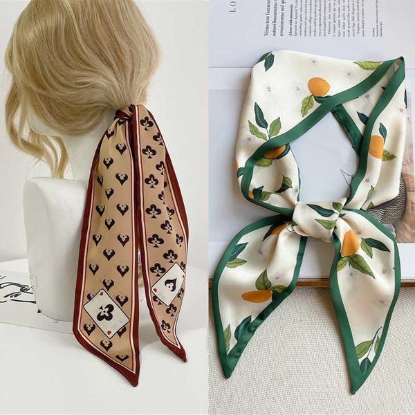 Шарфы 2022 Женские шелк Silk Satin Hair Band Scarf Sharny Neck Tie Print Print Fruit лента рука ручная сумка Wirst Полотенце