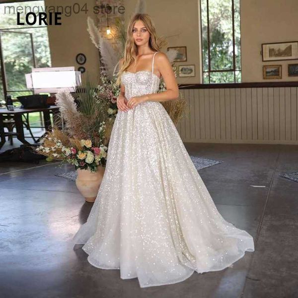 Abiti da festa Abiti da sposa lucidi Boho Sweetheart Paillettes Spaghetti Strap A-Line Princess Abito da sposa da sposa suknia slubna T230502